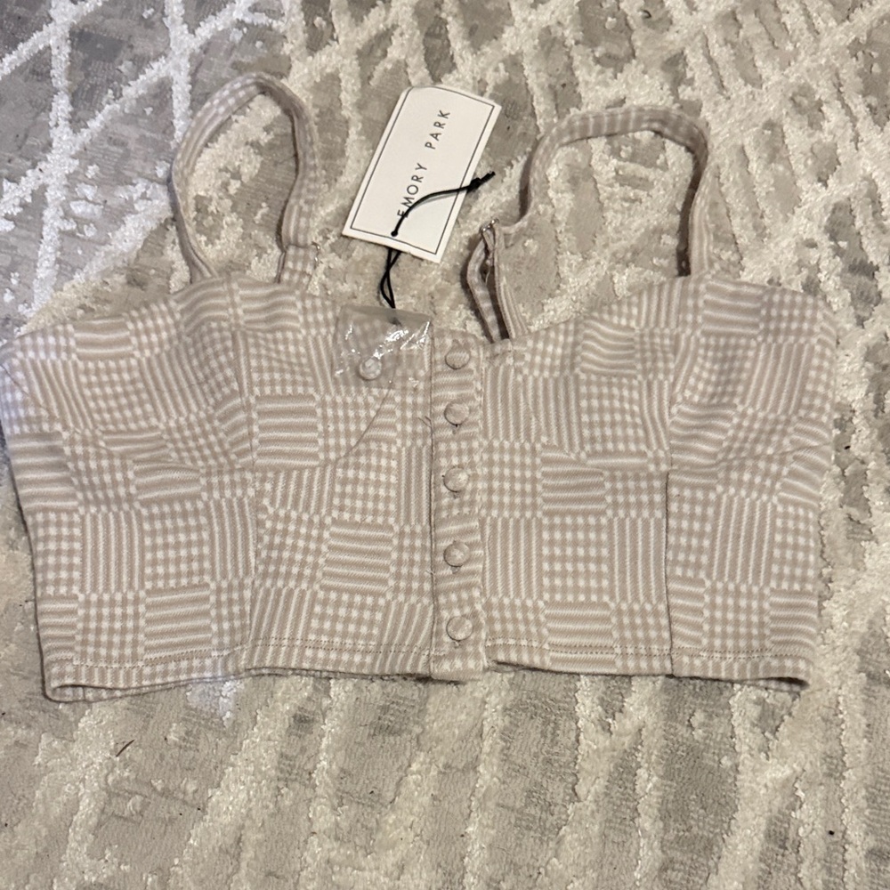 Emory Park Beige Patterned Cropped Tank Top